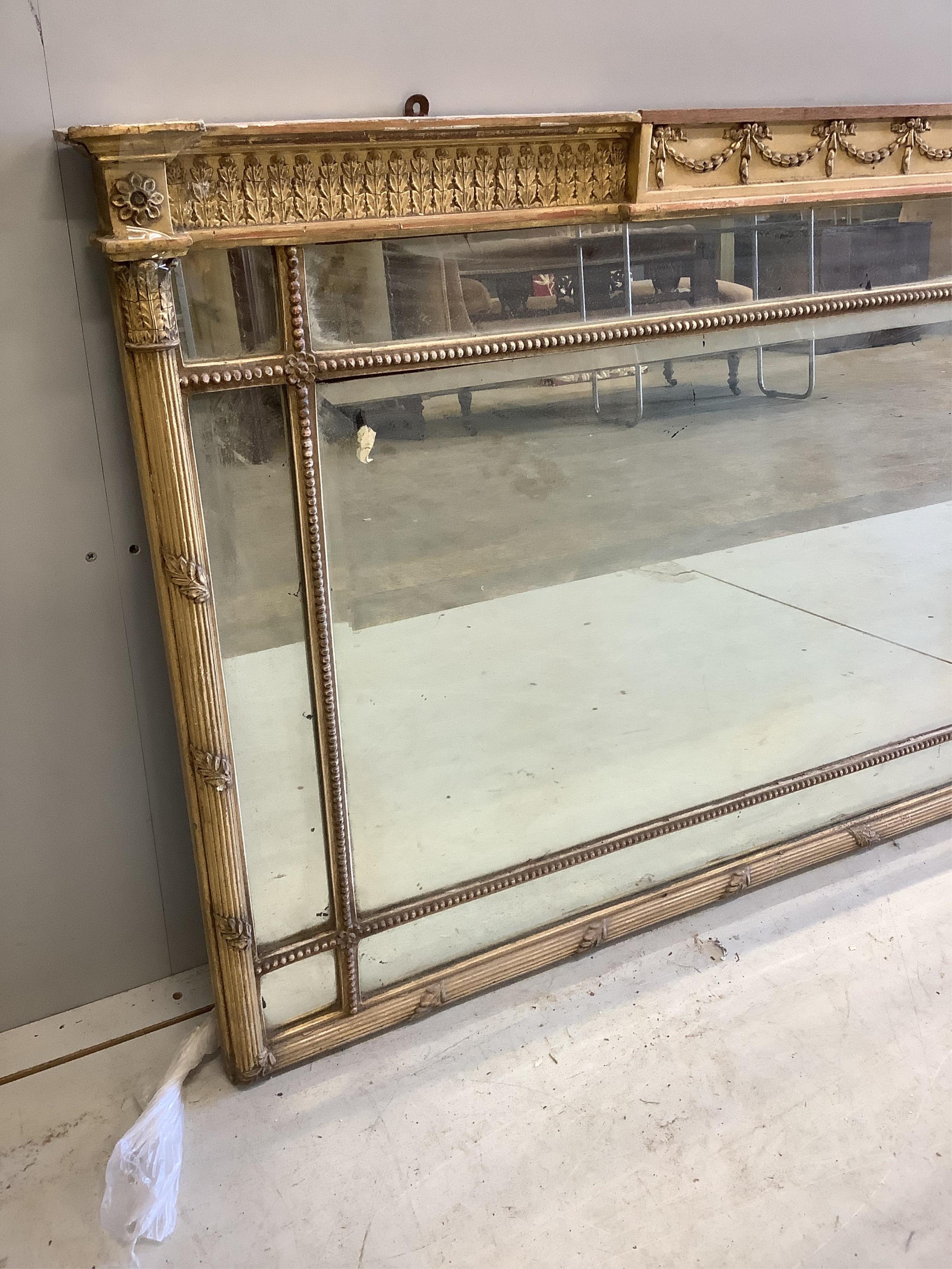 A Regency giltwood and composition overmantel mirror, width 126cm, height 75cm. Condition - poor, in need of restoration